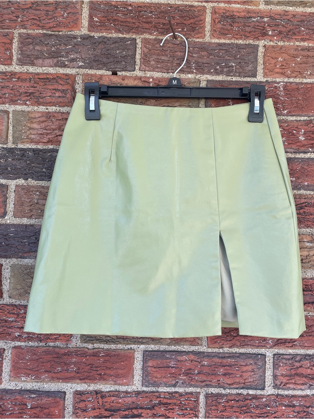 Forever 21 Light Green Faux Leather Mini Skirt with Front Slit